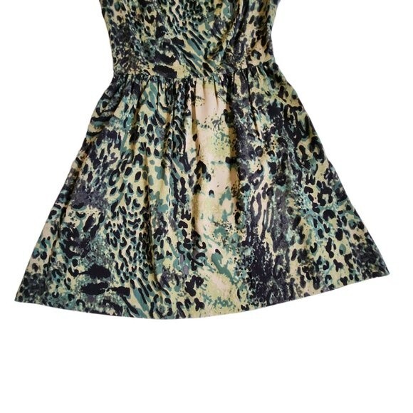 Kensie Green Black Animal Print Cap Sleeve Fit & Flare Mini Dress Sz S - Picture 5 of 12